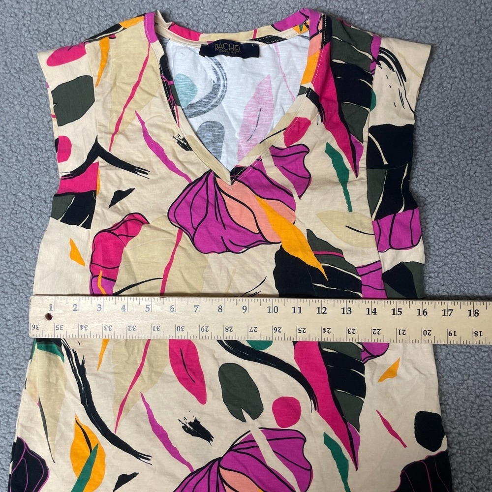 Rachel Rachel Roy Popover Short cap Sleeve Top shirt medium tropical floral palm - Picture 4 of 6